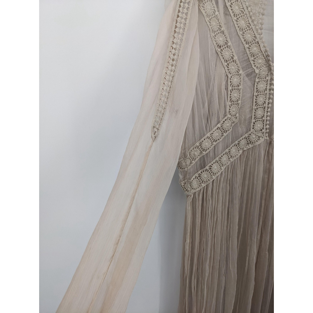 Sundance Dress Womens 6 Beige Sheer Long Sleeve Boho Peasant Lace Trimmed Midi - Picture 6 of 11